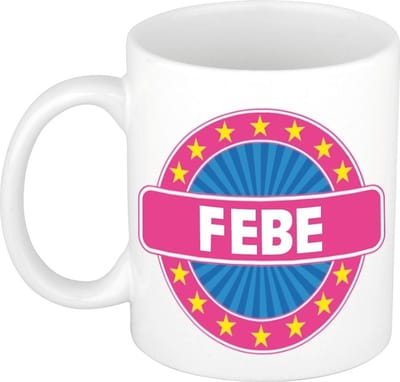 Bellatio Decorations - Febe voornaam - koffiemok - beker - wit/roze - 300 ml - Cadeau - Dames - Collega - Moederdag - Verjaardag