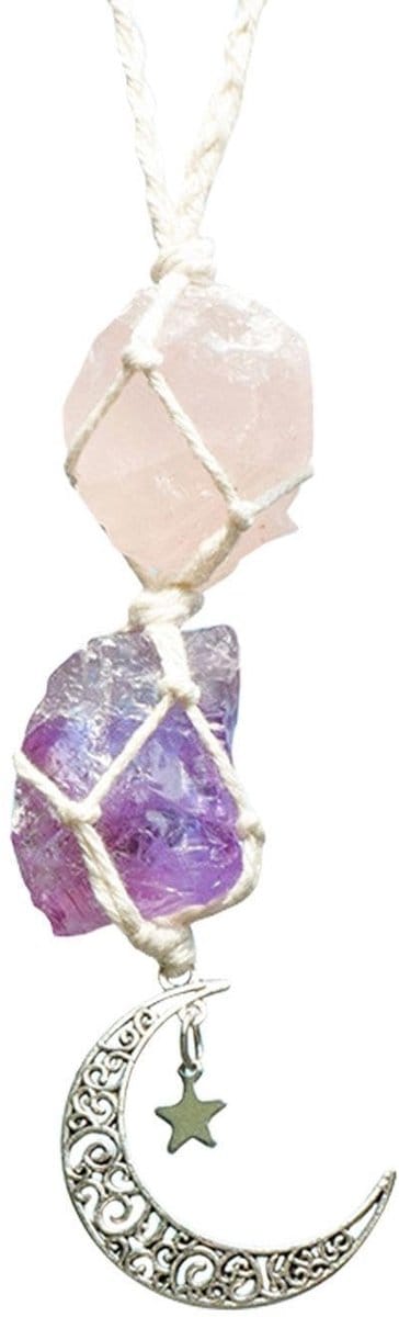 Cosensi- Hanger Maanvorm - Kristallen Hanger - Decoratie Auto - Woondecoratie - Amethystroze - 11 cm