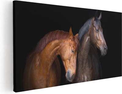 Artaza Canvas Schilderij Paarden - 40x20 cm - Klein - Wanddecoratie Dieren - Muurdecoratie Woonkamer - Schilderijen Op Canvas