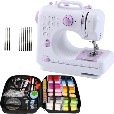 Mini Naaimachine - Naaiset Naaldenset - Beginners Naaien - 12 Steken Overlock - 2kg Pakket - Wit Lila