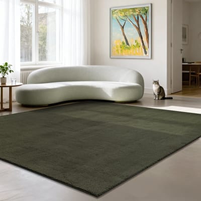 the carpet RELAX – Extra zacht & wasbaar vloerkleed (30°C) met antislip, fluweelachtige structuur – voor woonkamer of slaapkamer – Darkgroen 240 x 240 cm vierkant