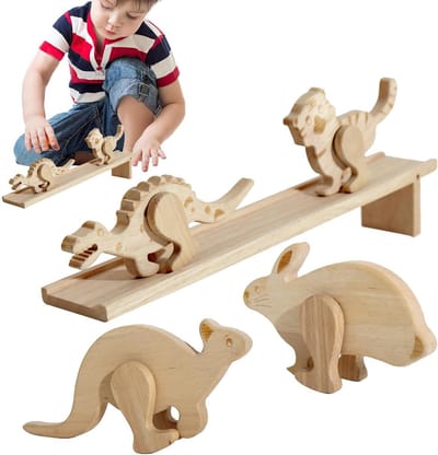 Houten dierenspeelgoed - Knikkerbaan set - Educatief spel - Traagheid mechanisme - 399 cm baan - Meerkleurig
