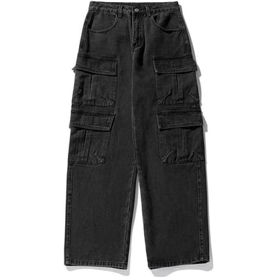 Jeans de poche pour hommes Automne Vintage Pantalon en denim ample L noir