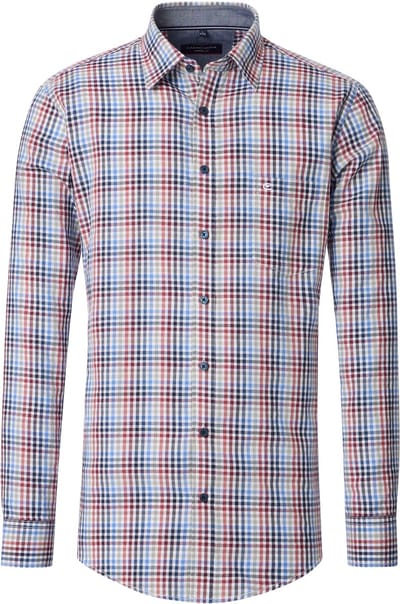 CASA MODA Sport casual fit overhemd - dobby - wit met rood - blauw en groen geruit - Strijkvriendelijk - Boordmaat: 43 - 44