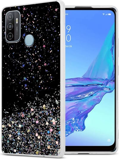 Cadorabo Hoesje geschikt voor Oppo A53 in Zwart met Glitter - Beschermhoes van flexibel TPU silicone met fonkelende glitters Case Cover Etui