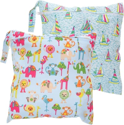 Luiertassen Set - Natte Droge Zakken - Baby Onderweg - Waterdicht Met Rits - 2 Stuks 30x28.5cm - Meerkleurig