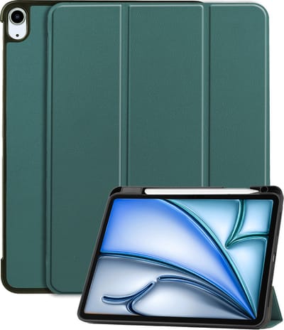 Hoesje - Geschikt voor Apple iPad Air (2024/2025/2026) - 11 inch - Dun & Stevig - Trifold Bookcase - Hard Cover Case - Met Uitsparing Geschikt voor Apple Pencil - Hardcover Book - Tablet Hoes - Donkergroen
