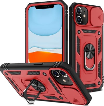 Coverup Hoesje - Geschikt voor iPhone 11 Hoesje - Coverup Ring Kickstand Back Cover met Camera Shield - Rood