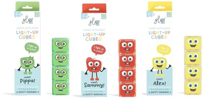 Glo Pals - Light-up cubes VOORDEELSET - Pippa - Alex - Sammy - Groen/rood/geel - Badspeelgoed - 3 pack - 12 cubes