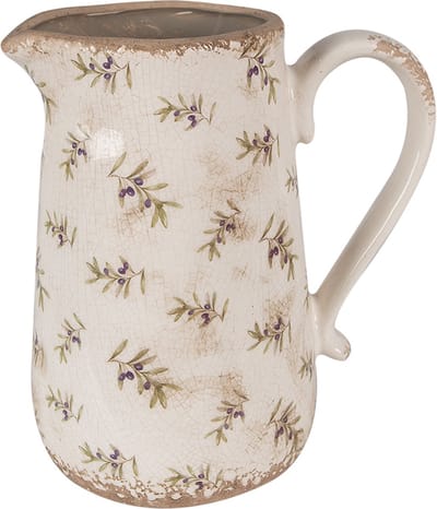 Clayre & Eef Decoratie Kan 21x15x23 cm Beige Blauw Keramiek Olijven