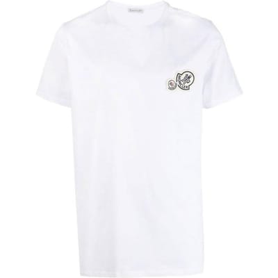 Moncler SS24 Ronde Hals Dubbele Logo Patch Korte Mouw T-shirt Unisex T-shirt Wit J10918C000588390Y001 XL