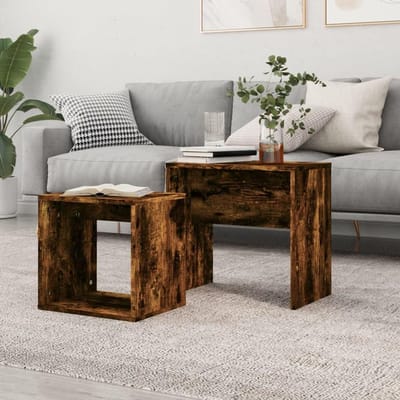 Tidyard Nest van Tafels Salontafels Woonkamer Meubels Nesttafels Set van 2 stuks Gerookt Eiken Engineered Hout Type 3