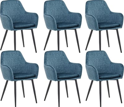 Colenis® - Levan eetkamerstoel - Set Van 6 - Petrol - Adoré Velvet - Industrieel - Met armleuning