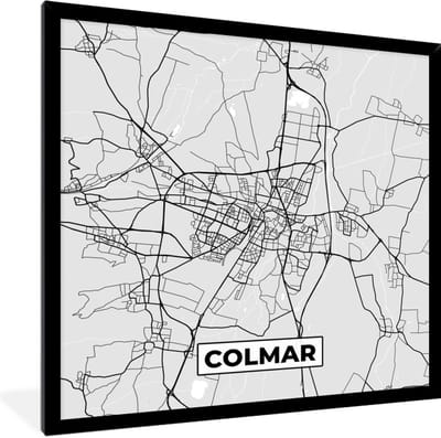 Fotolijst incl. Poster - Plattegrond - Kaart - Stadskaart - Frankrijk - Colmar - 40x40 cm - Posterlijst