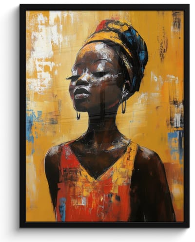 Poster in lijst - Fotolijst 50x70 cm - Posters - Vrouw - Ogen - Penseelstreken - Geel - Posterlijst zwart - Decoratie - Wanddecoratie woonkamer - Muurdecoratie slaapkamer
