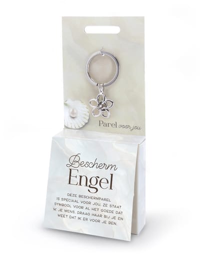 Sleutelhanger met parel | Wensparel | Thema: Beschermengel | Merk: Miko | Kleur: Zilver