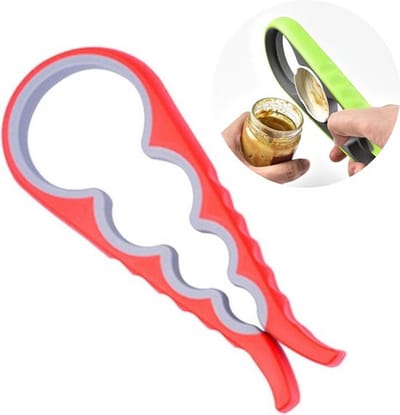 Knaak 4-in-1 Allesopener - Universeel - Voor deksels en potten - Flesopener - Reuma Hulp - Rood