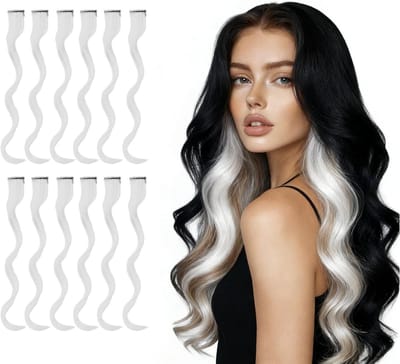 12 Stuks Clip-in Haarverlengingen in Crème Wit, Synthetische Vezels, Eenvoudig Te Bevestigen, Perfect voor Volumineus Haar en Stijlvolle Looks