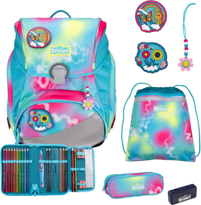 Scout Schooltas Safety Light Alpha Set 4-delig Happy Rainbow Turquoise