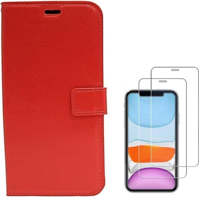 Bookcase Geschikt voor: iPhone 11 Pro - rood - portemonee hoesje + 2X Tempered Glass Screenprotector