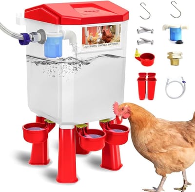 Drinkbak van 7 liter, vrijstaande kippendrinkbak pluimveedrinkbak voor eenden en ganzen, hangende zwaartekrachtvoeding, kippenfokaccessoires, inclusief accessoires