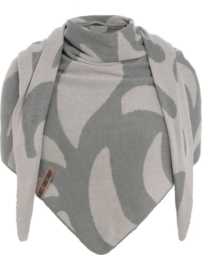 Knit Factory Leaf Gebreide Omslagdoek - Driehoek Sjaal Dames - Dames sjaal - Lente sjaal - Stola - katoenen sjaal - Met blad motief - Bright Grey/Licht Grijs - 200x70 cm