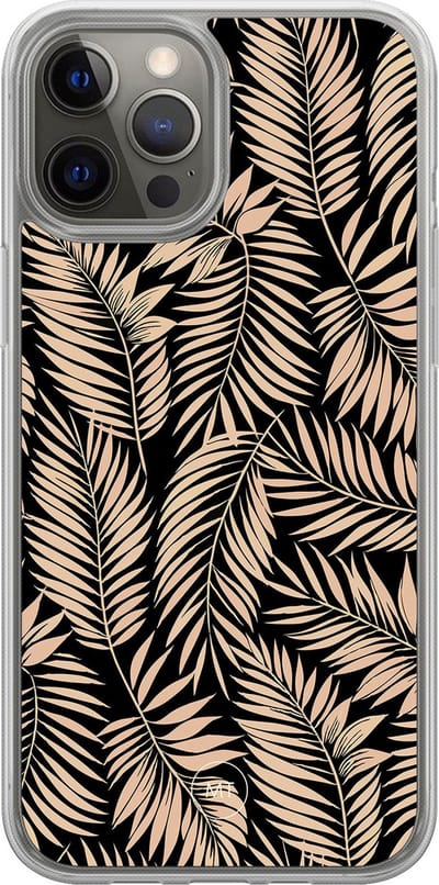 Hybride hoesje geschikt voor iPhone 12- Palm silhouette - Extra bescherming - Luxe beschermhoes - TPU case - Transparant, Zwart, Goud - Mooie Telefoonhoesjes