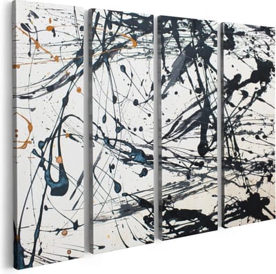 Artaza Canvas Schilderij Vierluik Abstracte Kunst van Zwarte Verf - 80x60 - Foto Op Canvas - Canvas Print