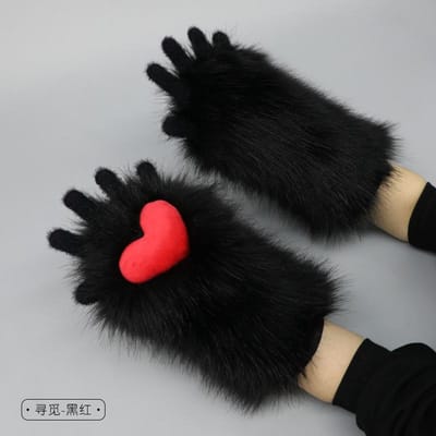 Nieuwe Bontdier Klauwen Handgemaakt Cosplay Kostuum Fursuit Kat Klauw Handschoenen Pluche Klauw Handschoenen Liefdes Hart Anime Beer Poot Schattige Muts 30cm gray