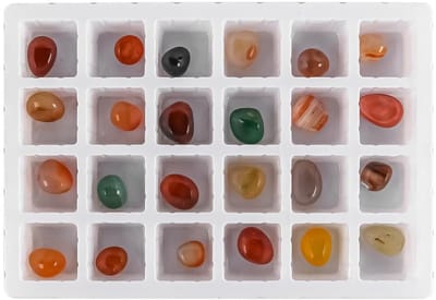 Dailygoods- Adventskalender 2024 - Mini-edelstenen - 24 Kristallen/Mineralen - Verjaardagscadeau - Opbergtas - Vergrootglas