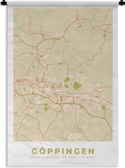 Wandkleed - Wanddoek - Göppingen - Plattegrond - Kaart - Stadskaart - Vintage - 120x180 cm - Wandtapijt