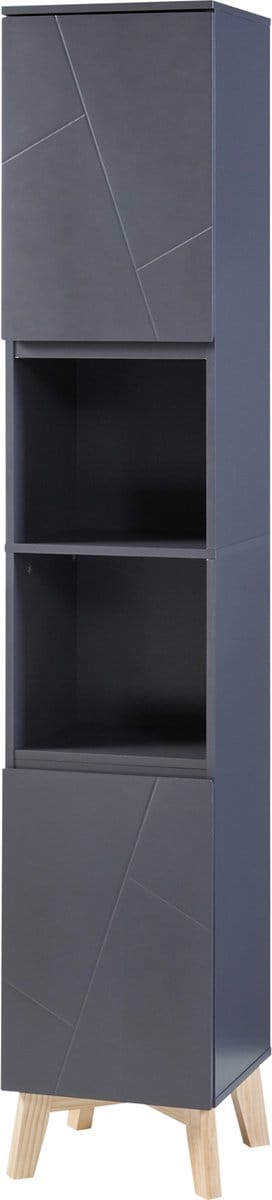 Badkamerkast Overath kolomkast 160x30x30 cm grijs en houtkleurig [en.casa]