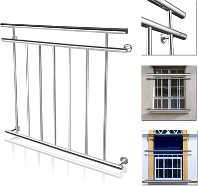 Frans balkon roestvrijstalen balustrade 128 x 90 cm terrasbalustrade met 9 vulstaven