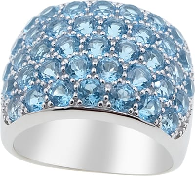 Cavill - Braziliaanse Blauwe Topaas Ring - 925 Sterling Zilver Gerhodineerd - 39 Ronde Topaas 4,844 ct - Elegant Pavé Design - Ring Maat 18/19