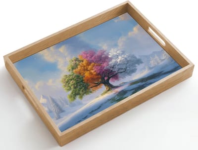 Dienblad hout 50x35 cm - Schootdienblad - Boom - Seizoenen - Winter - Landschap - Borrelplank rechthoek - Plateau dienbladen