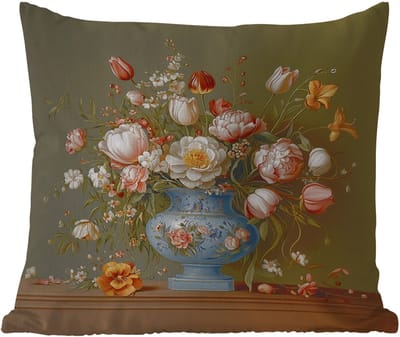 Tuinkussen - Neutral - Bloemen - Boeket - Vaas - 40x40 cm - Weerbestendig