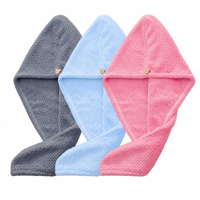 Blauw roze grijs haarhanddoek dames microvezel haar wrap set 3 stuks effen kleur tulband sneldrogend absorberend haar handdoek met knoopsluiting zachte stof