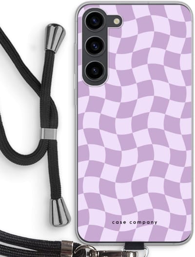 Case Company® - Hoesje met koord geschikt voor Samsung Galaxy S23 Plus hoesje met Koord - Grid Paars - Telefoonhoesje met Zwart Koord - Bescherming aan alle Kanten en Over de Schermrand
