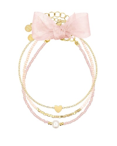 Mint15 Armbandenset 'My Sweet Pink Love' - Handgemaakte armbanden hartje / lichtroze / goudkleur - Stainless Steel RVS/Roestvrij staal - Samengestelde cadeauset met 3 armbanden
