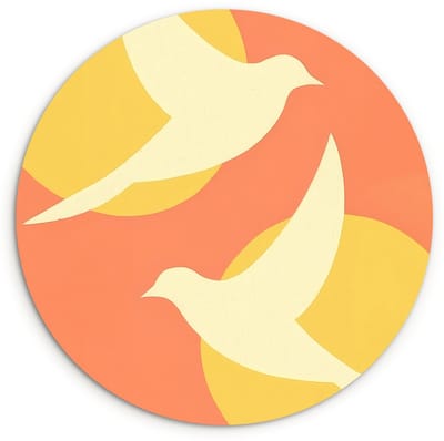 WallCircle® Wandcirkel 120x120 cm - Muurcirkel Vogels - Cirkels - Geel - Muurdecoratie woonkamer - Wanddecoratie slaapkamer - Kamer decoratie accessoires - Ronde schilderijen XXL