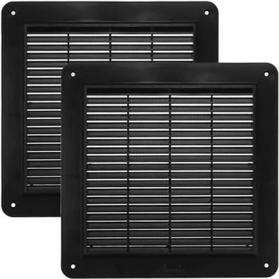 Ventilatie roosters 25,4 cm x 25,4 cm - 2 stuks - zwart met ingebouwd insectenscherm