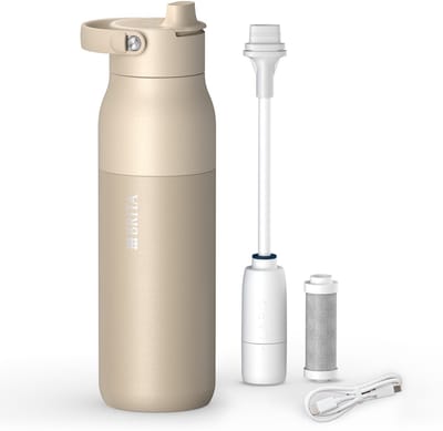 BRITA LARQ iQ Digitale Drinkfles - Beige - 1000ml - Slimme RVS waterfles met app voor live-tracking en motivatie, actieve koolstofwaterfilter & UV-C - neutraliseert 99.99% bacteriën, vermindert micro-onzuiverheden, PFAS & meer