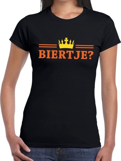 Zwart Biertje en kroon shirt dames - Zwart Koningsdag kleding XS