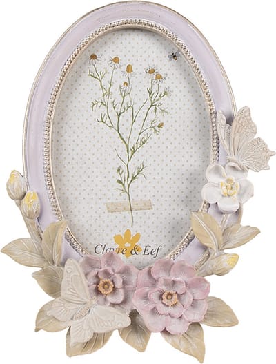 Clayre & Eef Fotolijst 10x15 cm Paars Polymide Bloemen