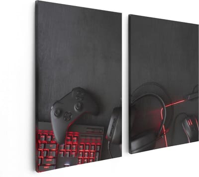 Artaza Canvas Schilderij Tweeluik Gaming Spullen - Accessoires - Controller - 80x60 - Foto Op Canvas - Canvas Print