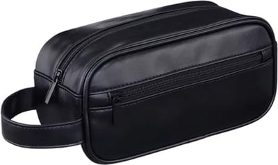 MoodLux Luxe Toilettas van Kunstleer - Voor Mannen & Vrouwen - Reis toilettas Waterafstotend en Ophangbaar met Haak - Travel Organizer voor Cosmetica en Scheerspullen - 2,3L - Zwart