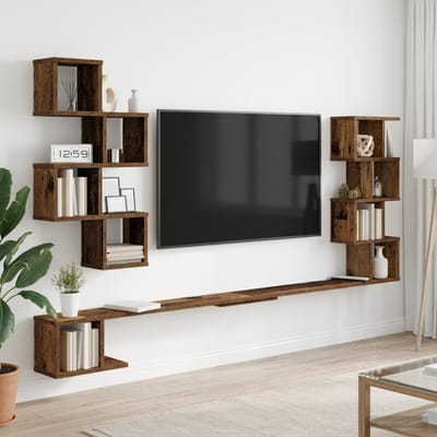 vidaXL - Wandgemonteerd - TV - Rek - Oud - hout - 200 - x - 15 - x - 94 - cm - Bewerkt - hout