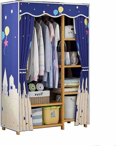 Kledingkast Bamboe - Garderobe Kast - Kleding Opbergen - Grote Capaciteit - 165 x 90 x 41CM - Grijs