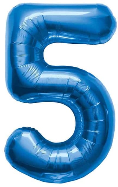 Folieballon Cijfer 5 Blauw - 86 cm
