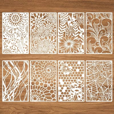 Dailygoods- Sjabloon Herbruikbaar 8 Stuks - Textuursjablonen - Schilderen - Bloemen/Spinnenweb - Gelaagd - 28,1x18,1 cm - Stencil